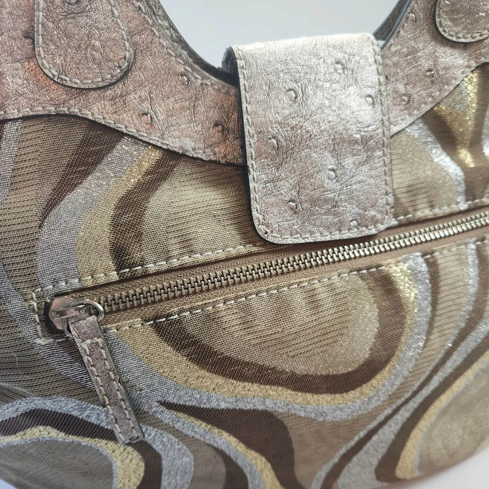 Vtg Guess Samba Metallic  Handbag Large Hobo Purse & Strap Retro Wood Handle‎